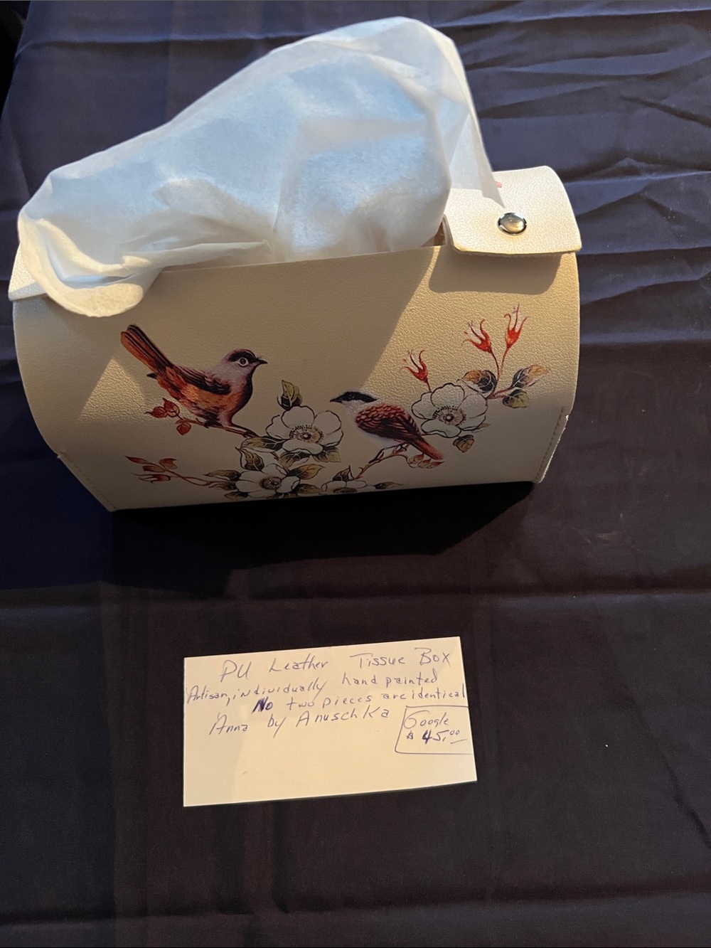 Anuschka Cream Floral & Bird Tissue Box Holder